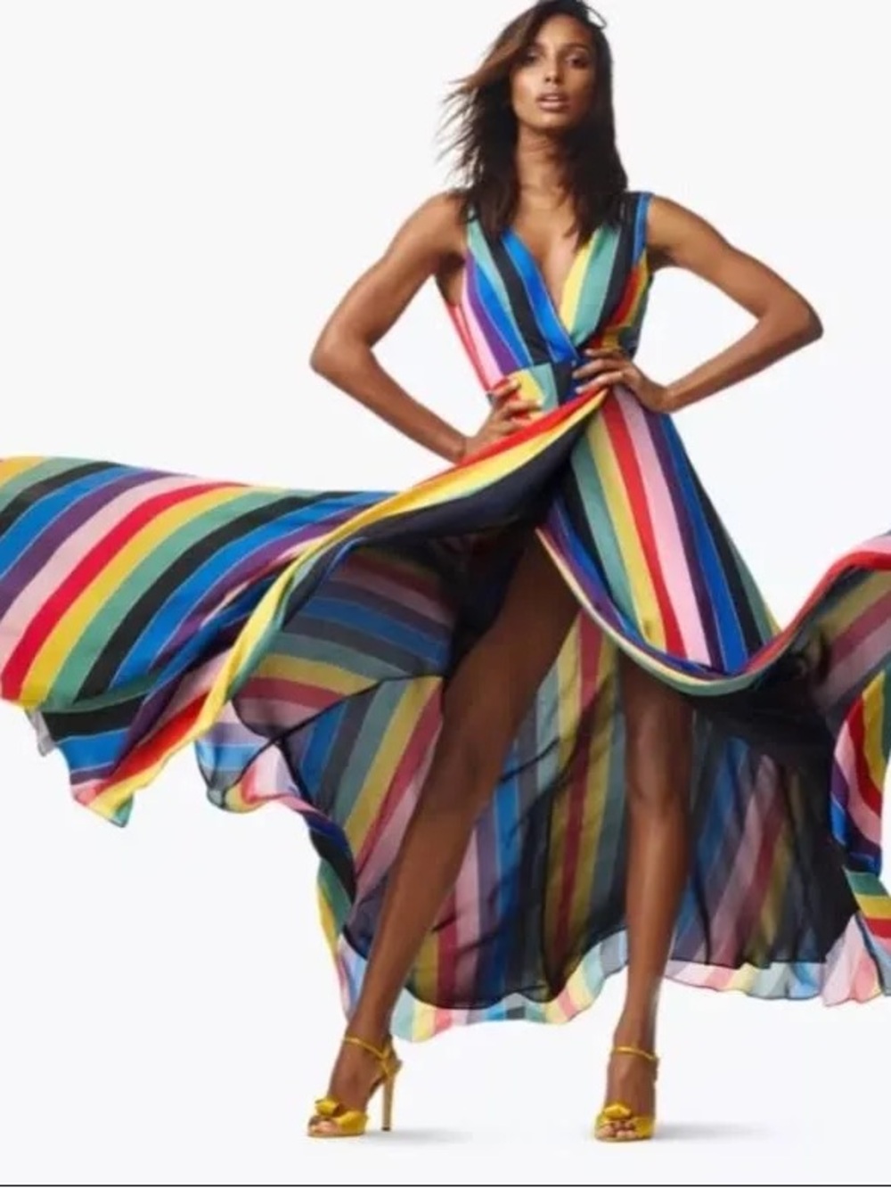 AQUA Rainbow Striped Maxi Wrap Dress Sz XS